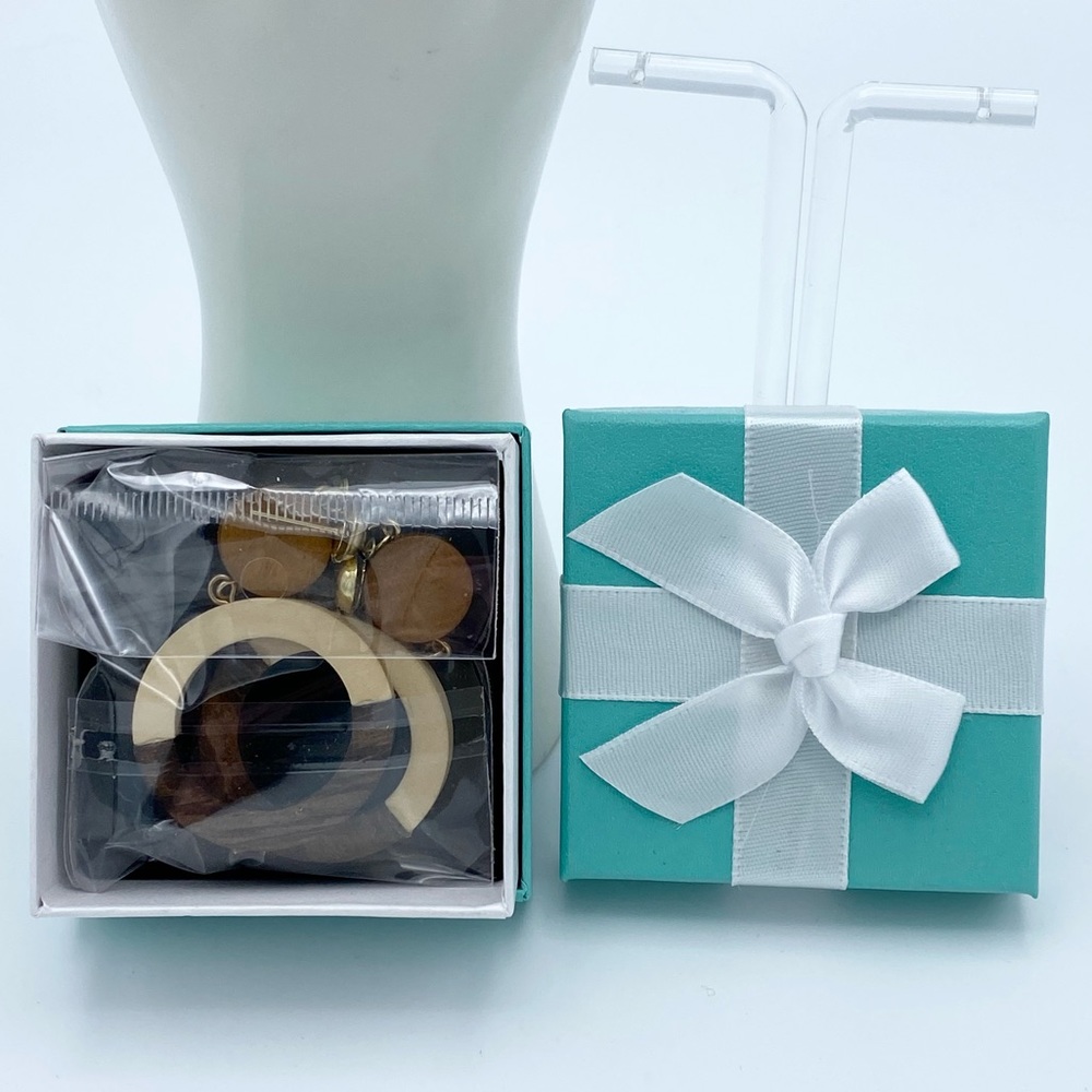 New in Box Retro Style Wooden Circle Dangling Bohemian Pierced Earrings